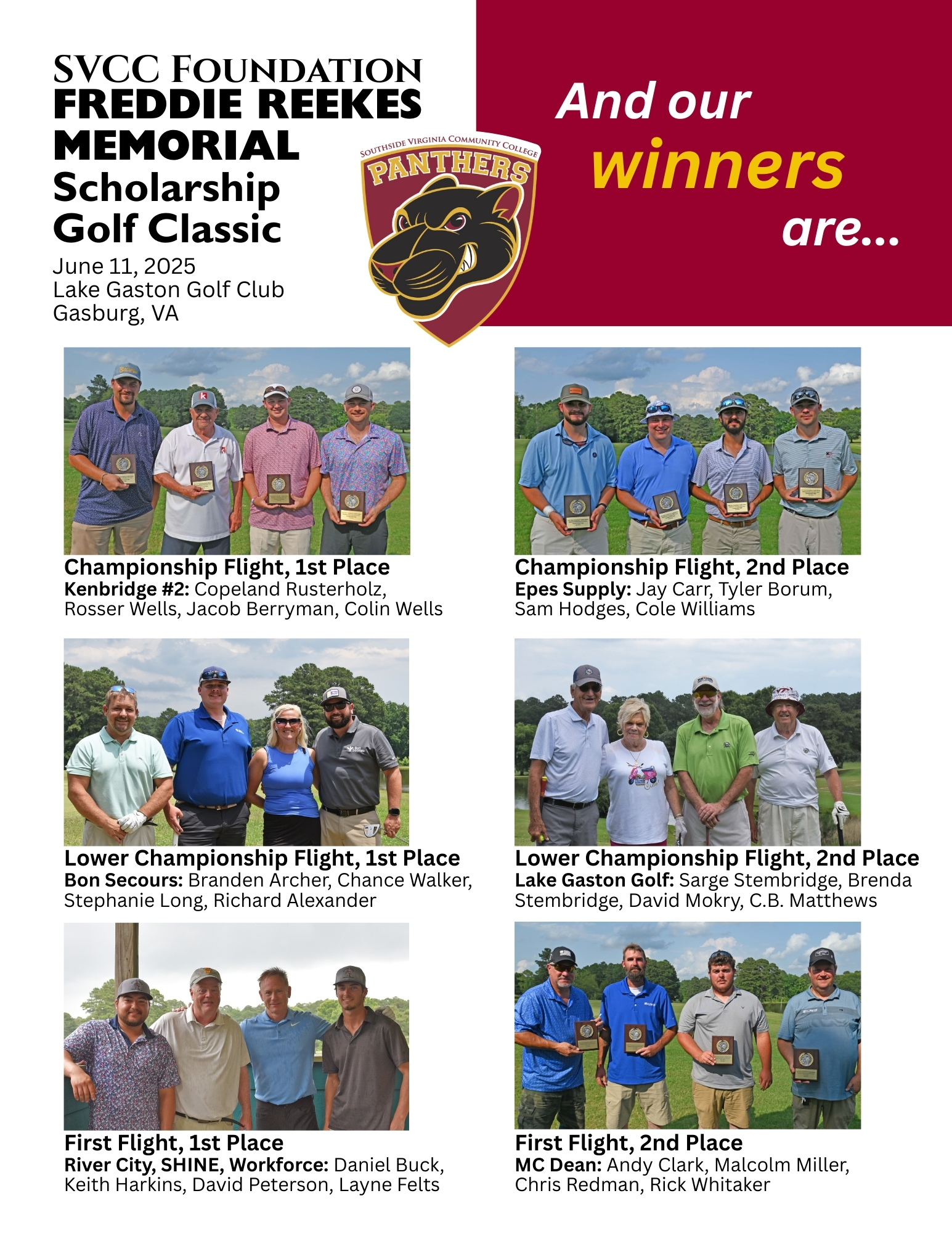 SVCC images of the winning teams for the SVCC Golf tournament