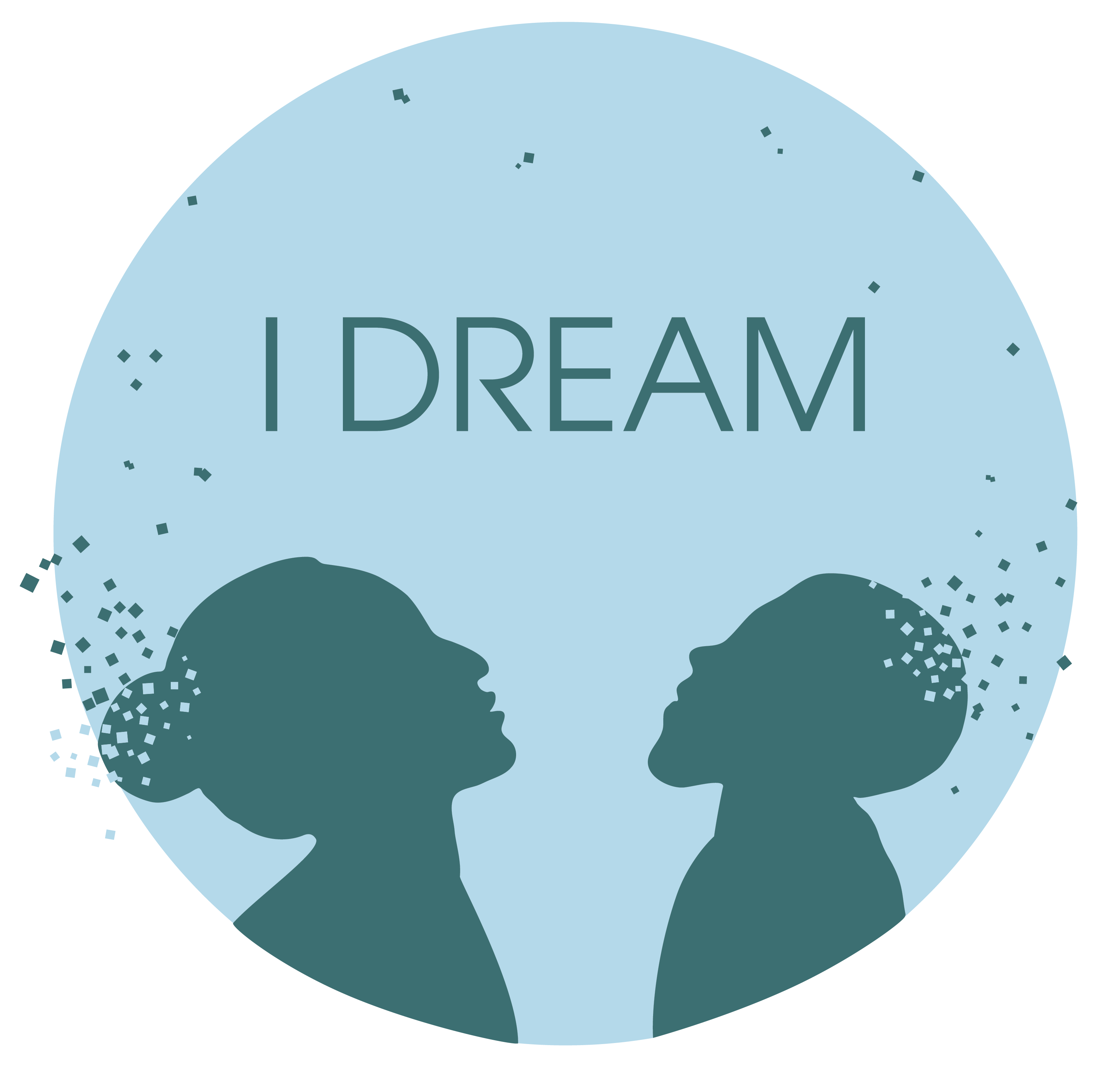 Circle with words I Dream; and two silhouettes facing each other