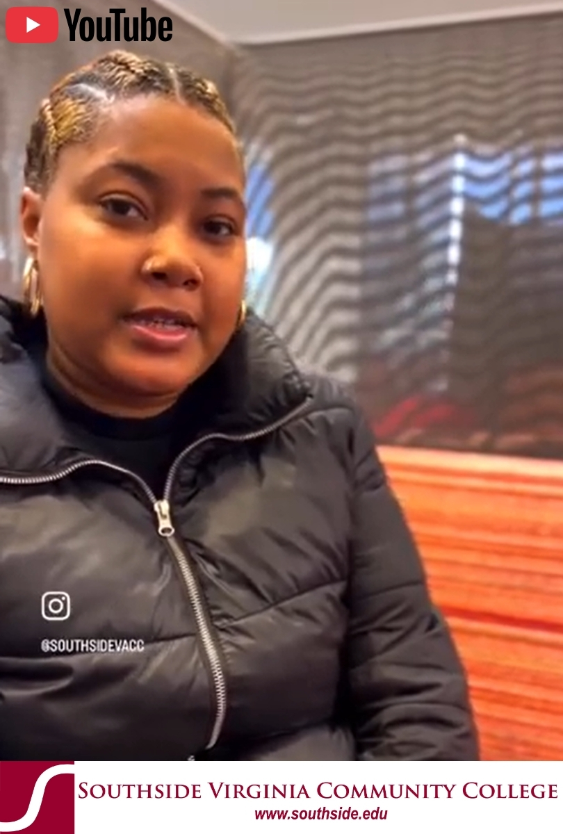 Screenshot of video of black female student giving interview