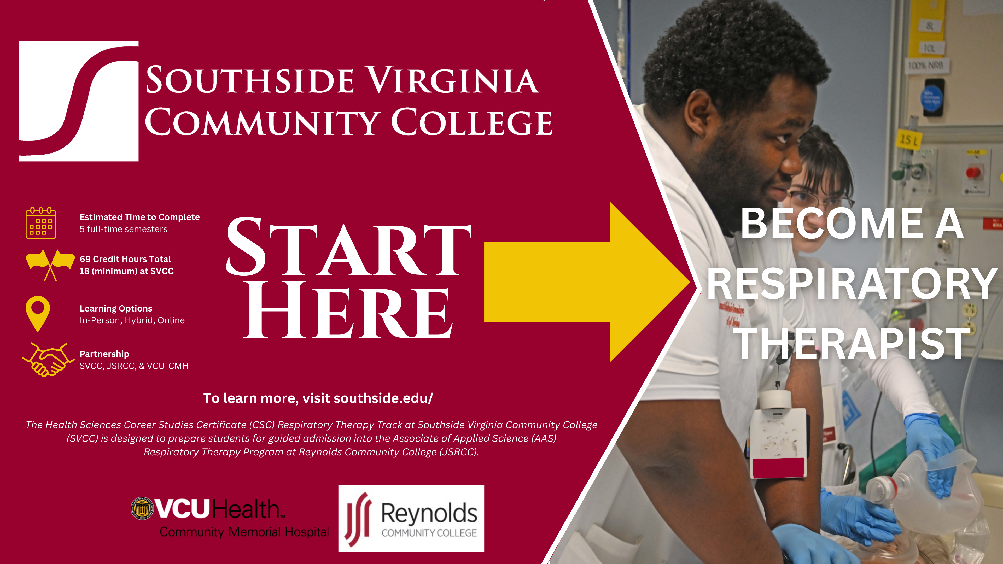 Male nurse giving chest compressions while a female nurse provides breaths with a bag-valve-mask to a medical dummy in a hospital setup. 