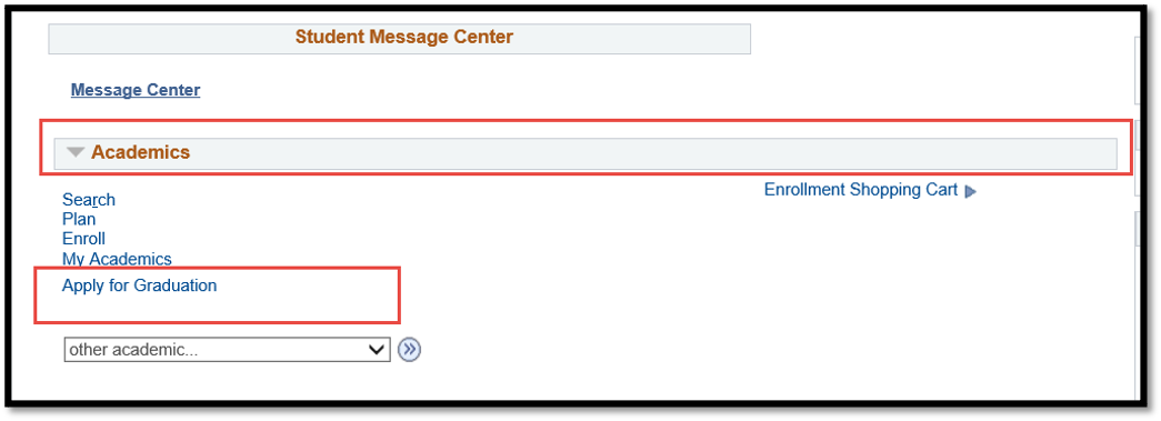 Screenshot of Message Center Academics Apply