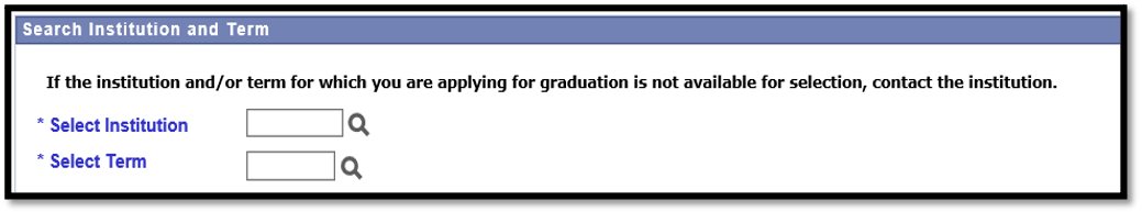 Screenshot of Search Institution and term menu
