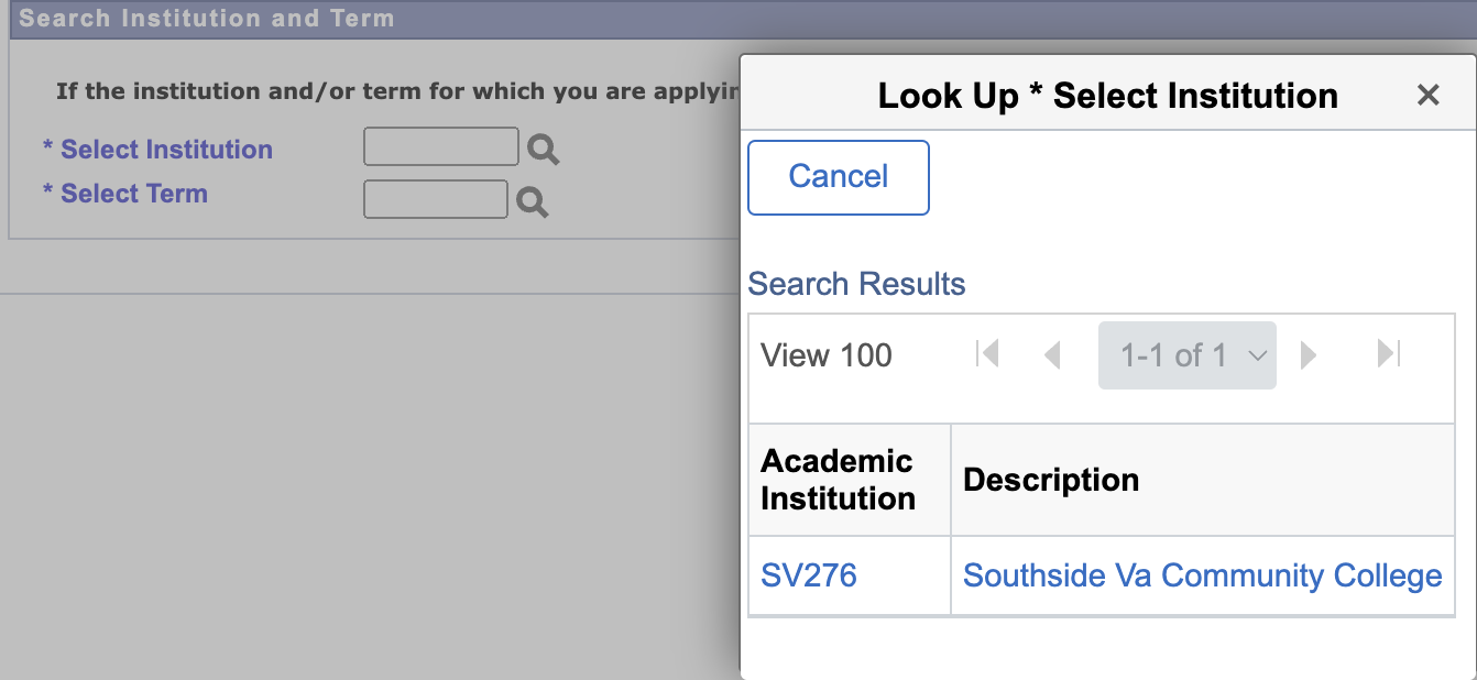 Screenshot Lookup Select Institution