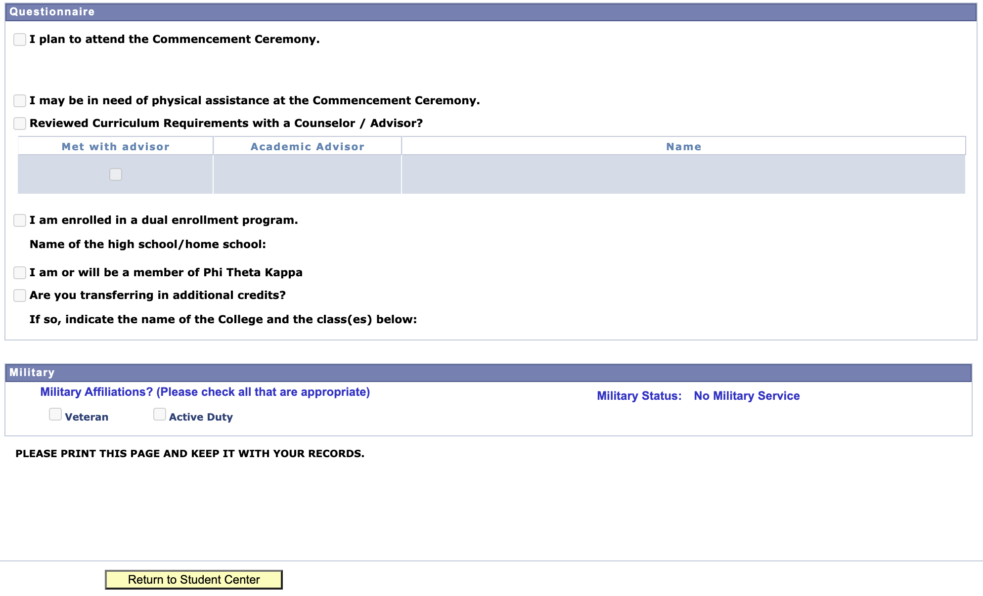 Screenshot of sample confirmation page continued