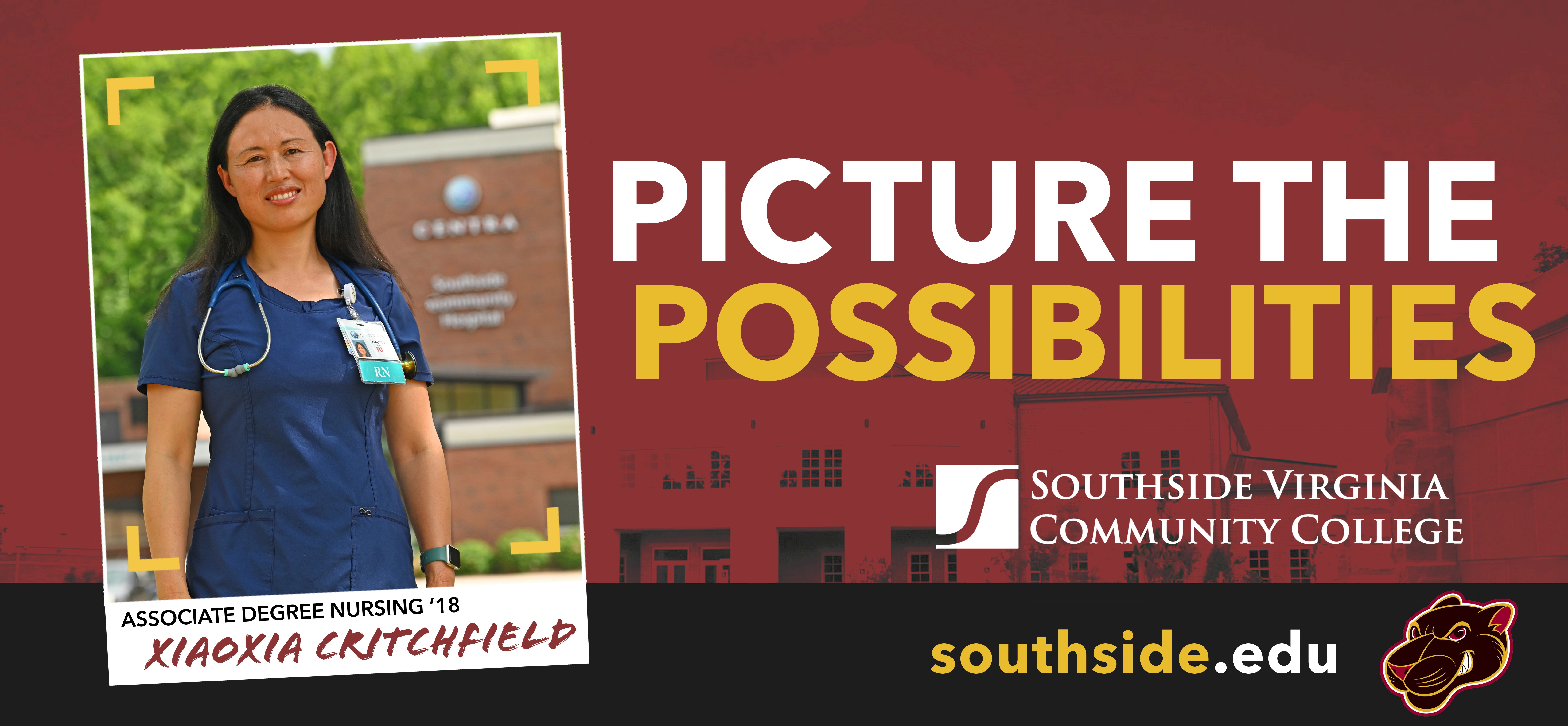 Nursing 2023 Billboard showing a nurse and Picture the Possibilities