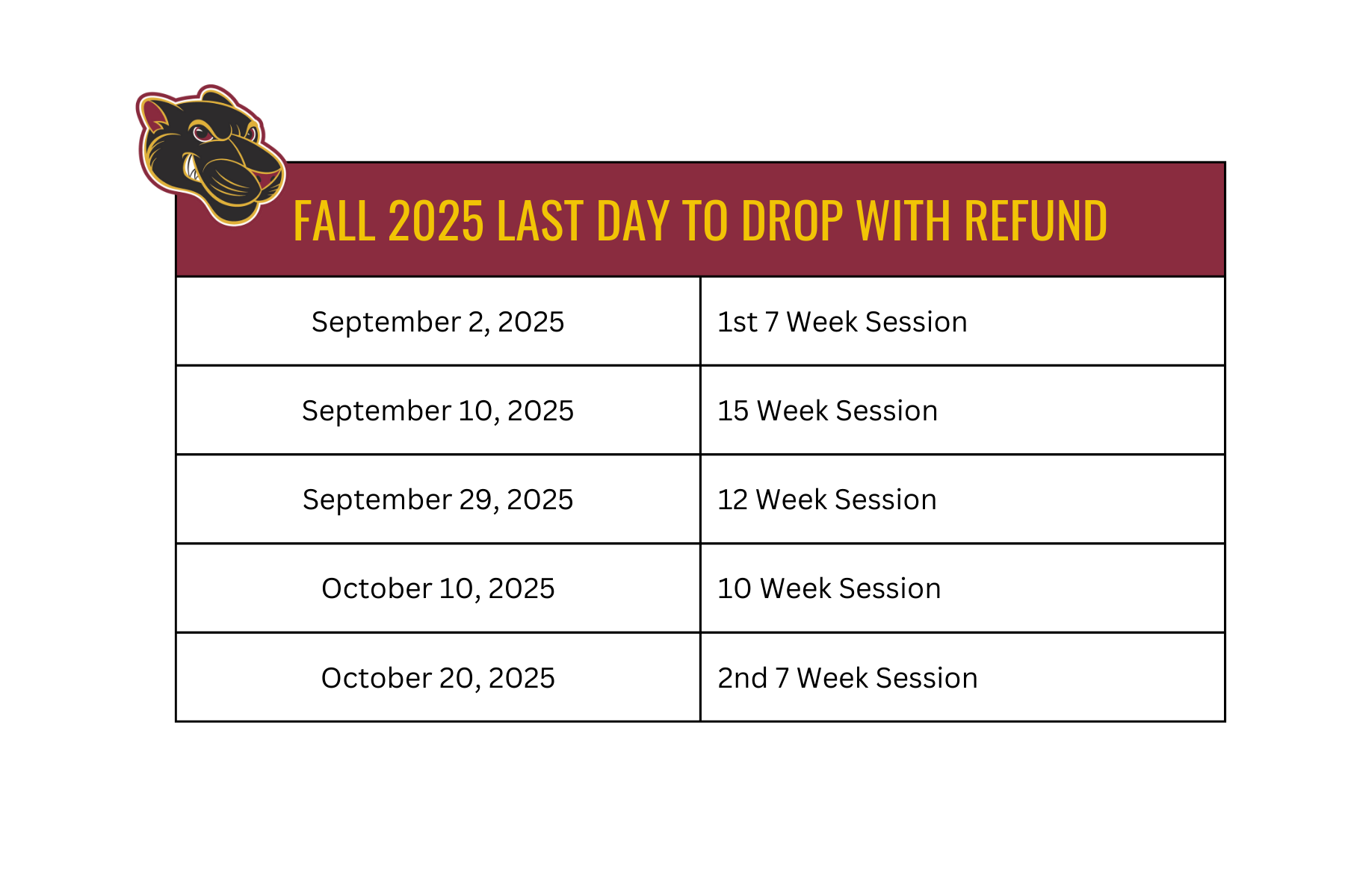 Fall 2025 Drop with refund date